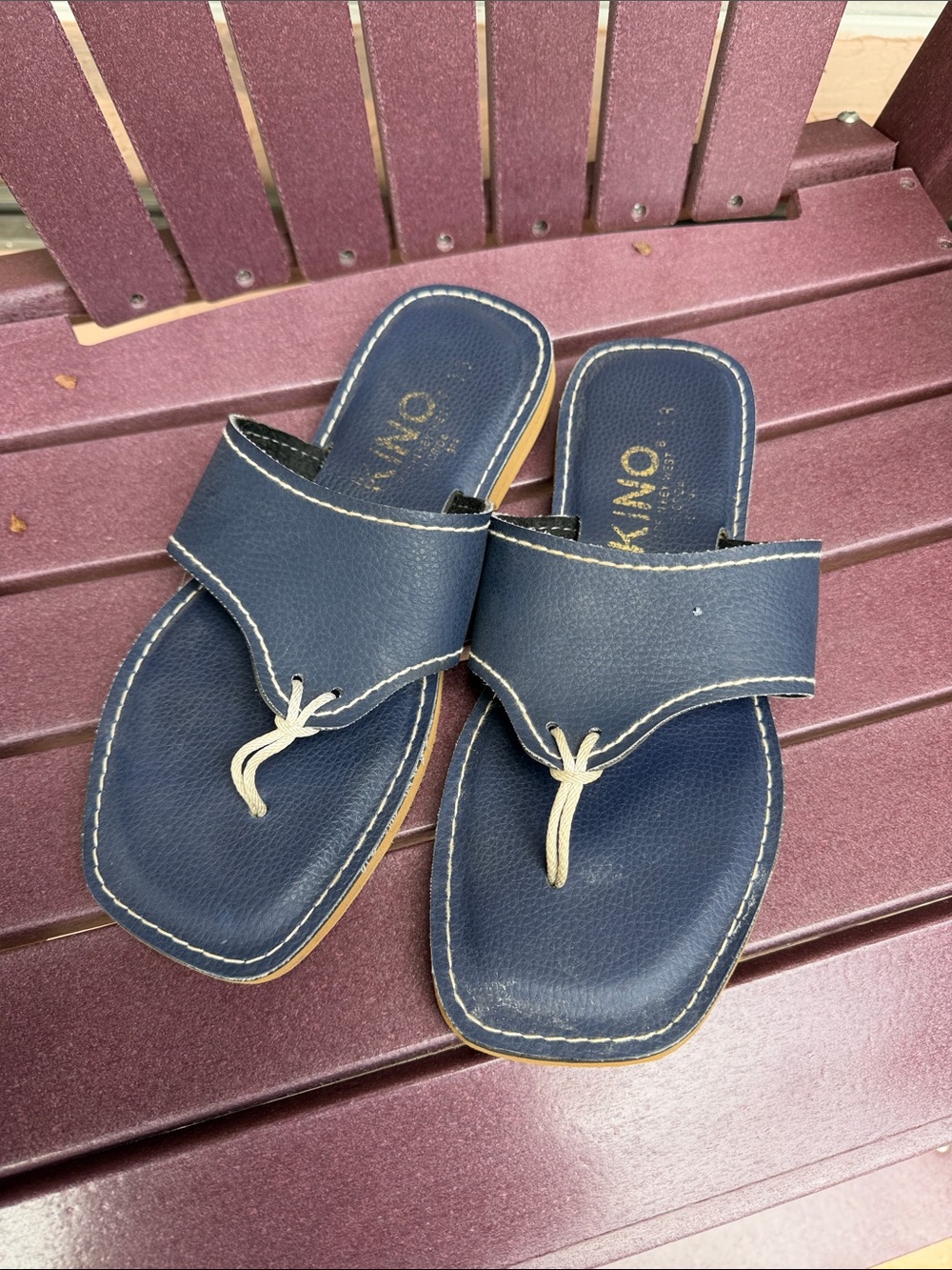 Kimo Navy Leather Toe-Loop Sandals for Men